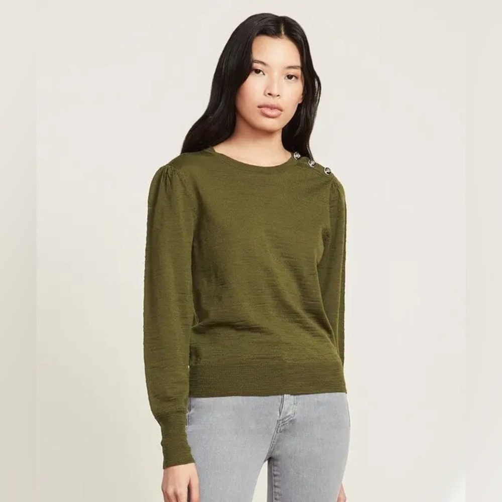 Veronica Beard Jeans Green Merino Button Grayden sweater, size Small